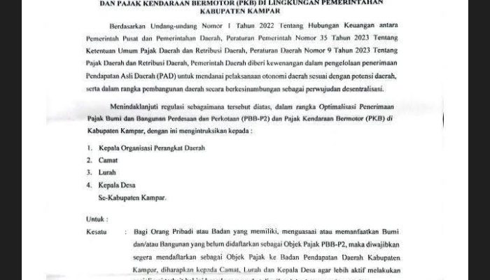 Bupati Kampar Wajibkan Bukti Lunas Pajak untuk Urusan Pemerintah!