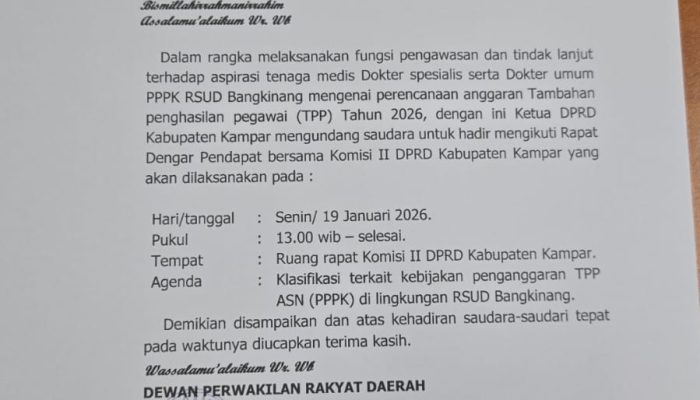 Heboh pemotongan Insentif Pegawai RSUD Bangkinang, Komisi II DPRD Kampar Besok Panggil Direktur